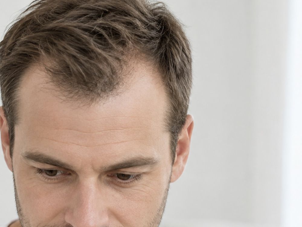 Man met dunner wordend haar en een terugtrekkende haarlijn